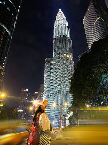 Cityscape with Petronas Towers at night in Kuala Lumpur, Malaysia