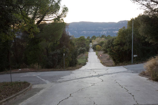 istock straight and empty road between mountains at dusk 1445792167