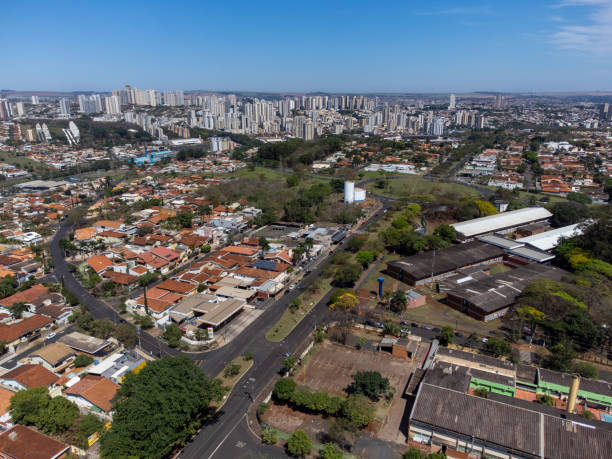 Panoramic aerial view of Ribeirão Preto in the interior of São Paulo Middle city with lots of buildings and rain coming after months ribeirão preto photos stock pictures, royalty-free photos & images