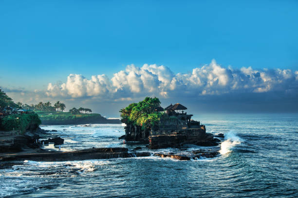 Pura tanah lot beautiful and famous travel location in Bali, Indonesia