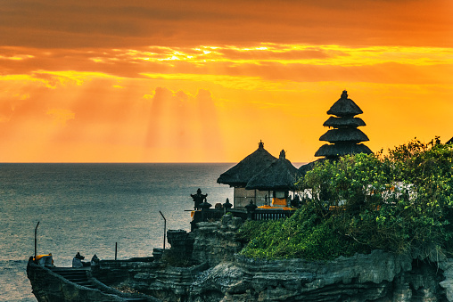 Pura tanah lot beautiful and famous travel location in Bali, Indonesia