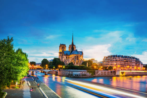 The Cathedral of Notre Dame de Paris at dusk, France