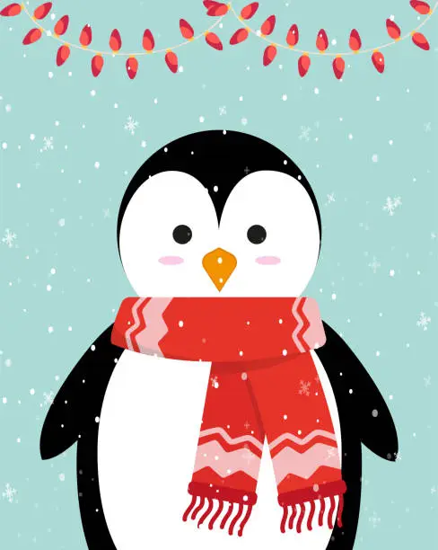 Vector illustration of Winter postcard with a penguin. Vector graphics