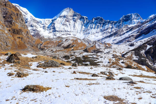istock Beautiful Mountain of the Himalayas Mt. Markas in Api Base Camp, Darchula Nepal 1445799529