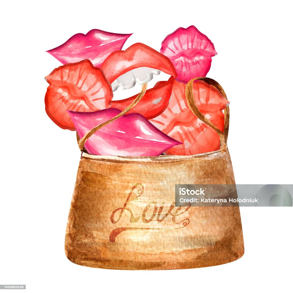 Đôi Môi Nụ Hôn Nụ Cười Trong Một Cái Giỏ Với Dòng Chữ Tình Yêu Màu ...