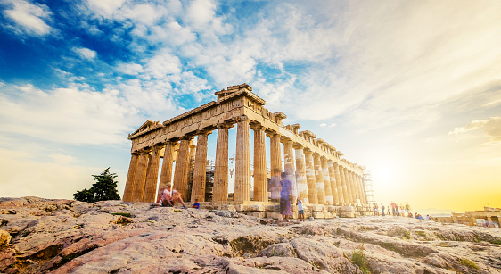 Panoramic view of the Parthenon at sunset, Acropolis, Athens