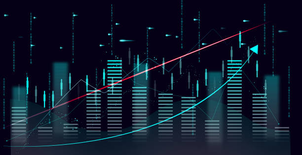 istock Graph with growing indicators and high growth dynamics on a blue background. High income, rising prices. 1445805889
