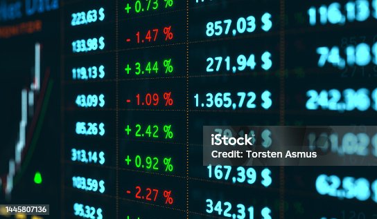istock Business and stock exchange data on the screen. 1445807136