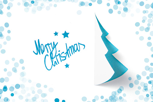 Merry Christmas paper tree craft background