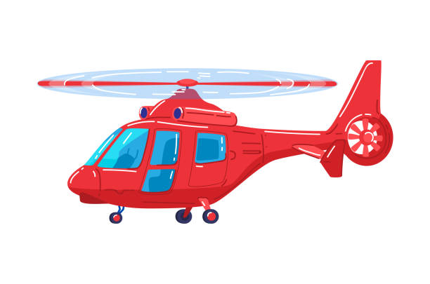 ilustrações de stock, clip art, desenhos animados e ícones de air transport, modern red helicopter, fast vehicle for air travel, design cartoon style vector illustration, isolated on white. - rescue helicopter water searching