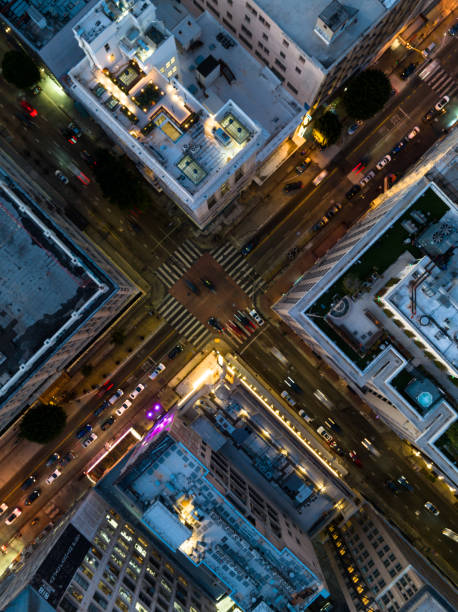 istock Top Down Drone Shot of 8th & Spring in Downtown LA at Dusk 1445816965