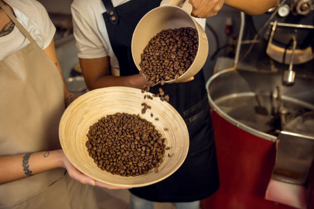 istock Roast masters in the aprons involved in coffee sorting 1445817542