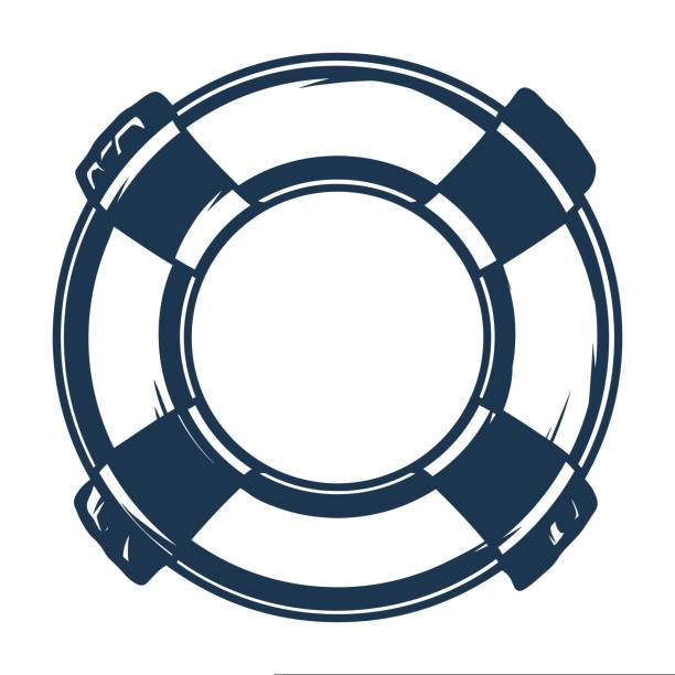 морской спасательный круг монохромный винтажный элемент - ring buoy stock illustrations