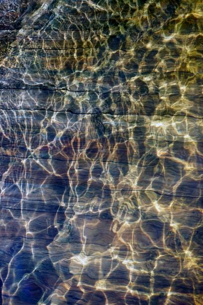 istock Beautiful texture. Boardwalk under water and glare from the waves on the surface. 1445818494