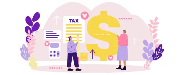 Vector illustration of Concept tax payment. Online tax payment Return as document for VAT payment calculation. Flat illustration landing page vector.