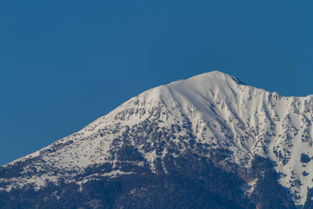istock snowy mountain photo with blue sky background 1445824562
