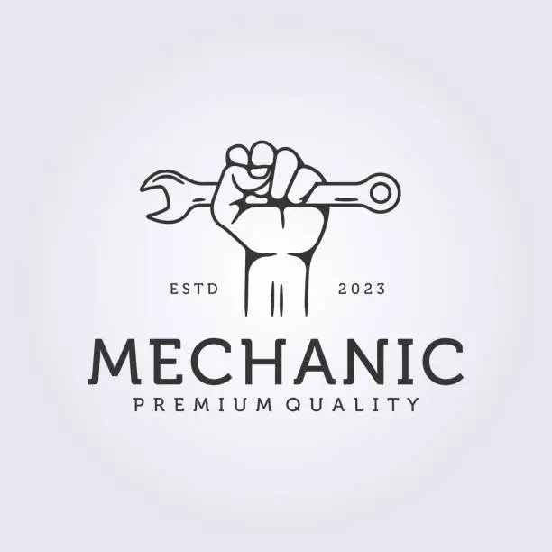 Vector illustration of mechanic or technician service maintenance minimal logo linear vector illustration design