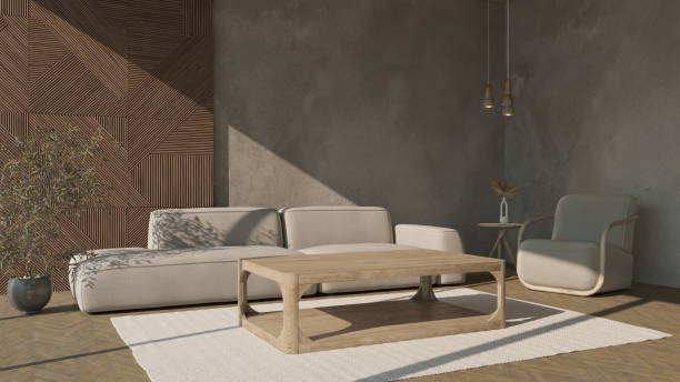 istock Japandi Style Living Room Interior Design. 3D Rendering. 1445831058
