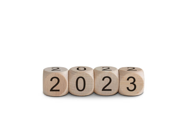 istock New Year 2023 wooden cubes on white. 1445831779