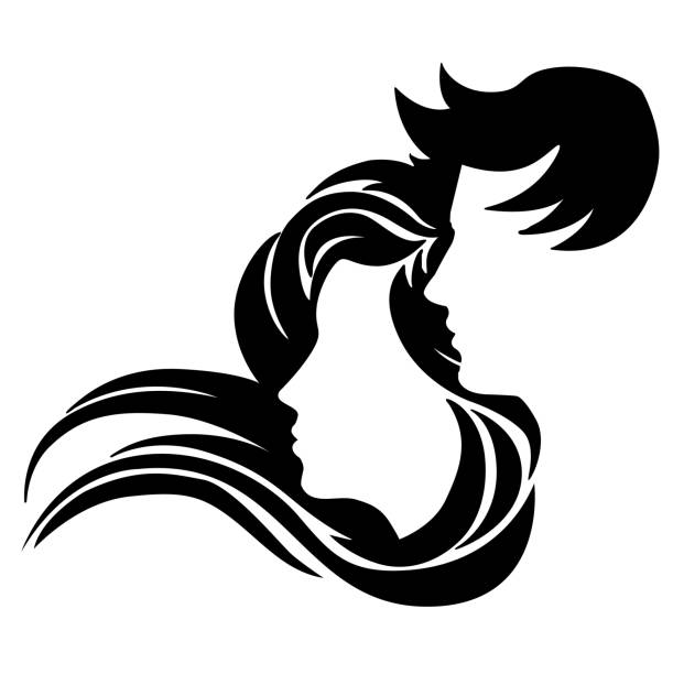 ilustrações de stock, clip art, desenhos animados e ícones de profile of a guy and a girl - human hair flowing fashion beauty spa