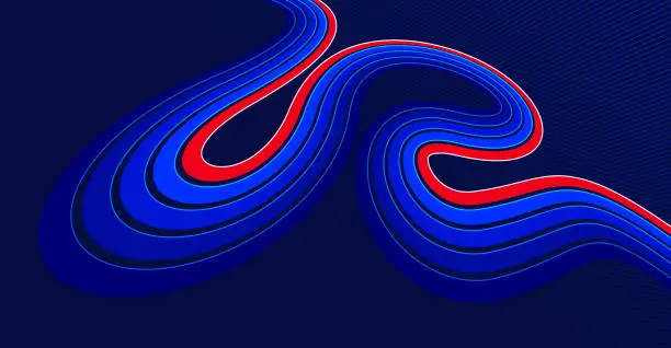Vector illustration of Sports background vector abstract lines in 3D dimensional rotation, dark red and blue dynamic layout for sport games or racing and running activities.