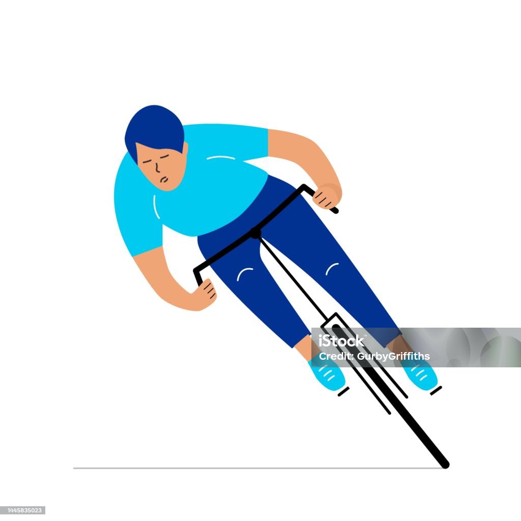 Single Cylist One Single Cyclist Flat Vector Illustration On White Background Racer ...
