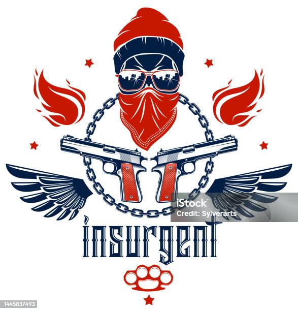 Revolution And Riot Wicked Emblem Or Logo With Aggressive Skull Weapons ...