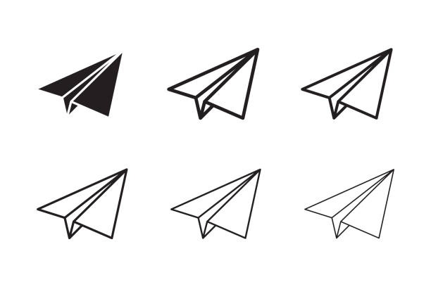 ilustraciones, imágenes clip art, dibujos animados e iconos de stock de avión de papel icono - simplicity paper airplane airplane journey