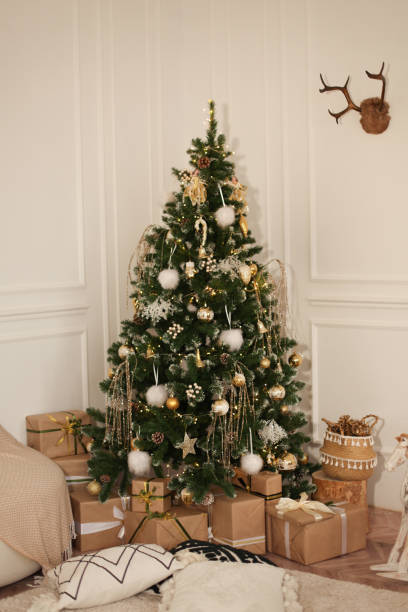 istock Artificial Christmas tree decorated with toys 1445840040