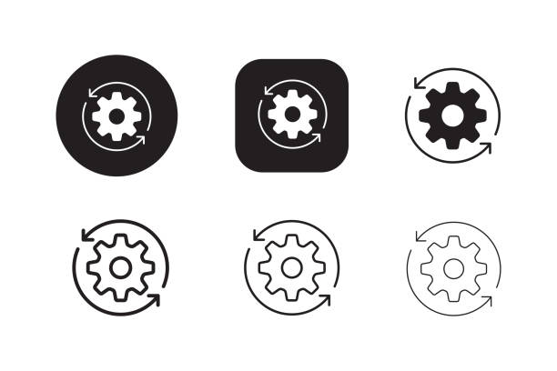 기어와 회전 화살표 아이콘 - gear bicycle gear symbol industry stock illustrations