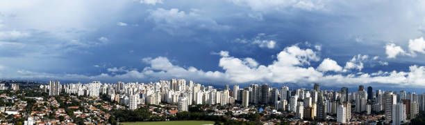 istock Panoramic view of a beautiful sky in cities. 1445843497