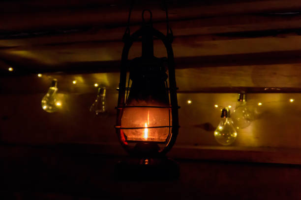 istock Vintage gas lamp with burning light in the night 1445844749