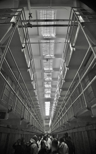 touring alcatraz federal penitentiary, alcatraz island in the san francicso bay, san francisco, california - u.s.a.