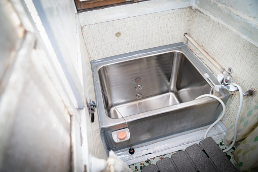 Photo of a bath in an old Japanese house.