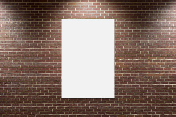 Poster Mockup on Modern Brick Wall with Spotlights with Clipping Path