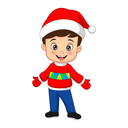 Vector Illustration of Cartoon little boy wearing santa costume