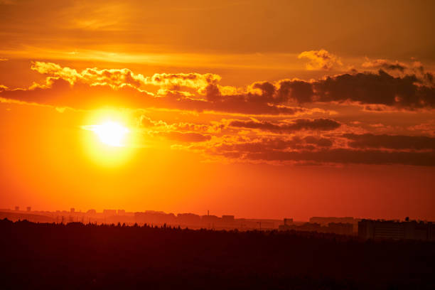 istock Evening sky with setting sun through clouds at sunset, cloudy landscape 1445857450