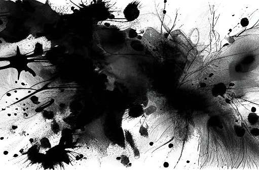Black paint with brush stroke isolated on white background