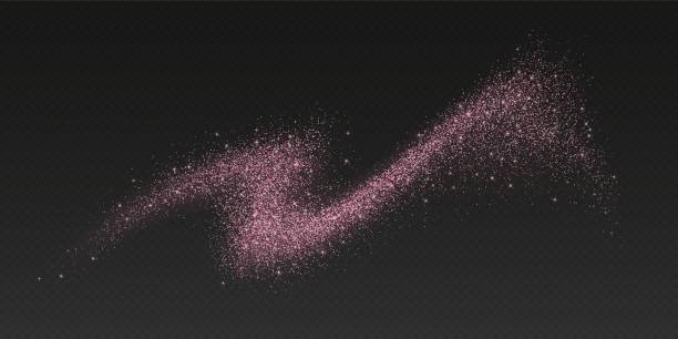 różowy blask, błyszczący wybuch pyłu gwiazdowego, efekt połyskującego sprayu, świąteczne cząsteczki świąteczne - multiple exposure exploding colors color image stock illustrations