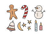 istock Hand drawn Christmas festive illustrations 1445857835