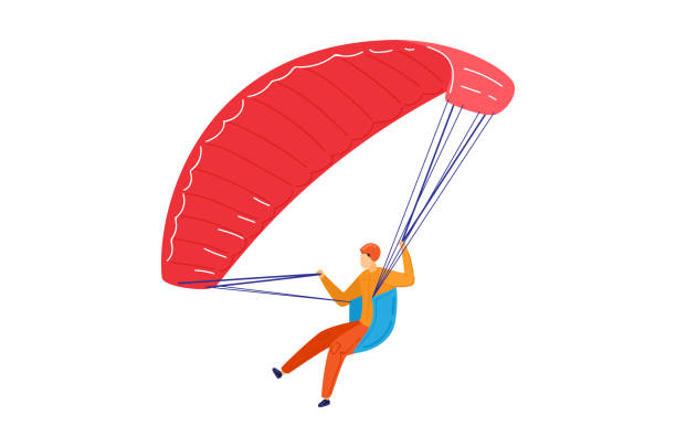 istock Air transport, man flies on parachute, extreme parachuting, downhill, design cartoon style vector illustration, isolated on white. 1445873614