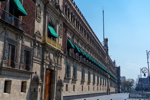 Mexico City, Mexico - February 18 2022: The National Palace cordoned off from the general public in Mexico City
