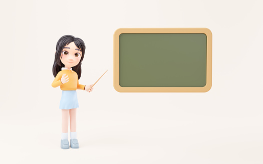 The girl teaches with a wand in hand, 3d rendering. Digital drawing.