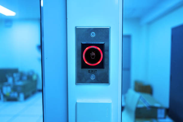 Fingerprint machine server room safety . stock photo