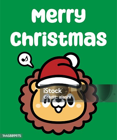 istock A cute lion wearing a Santa hat wishes You a Merry Christmas 1445889975