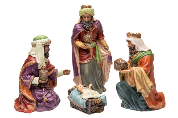 istock Adoration: Three wise men, and baby Jesus on white background 1445890874