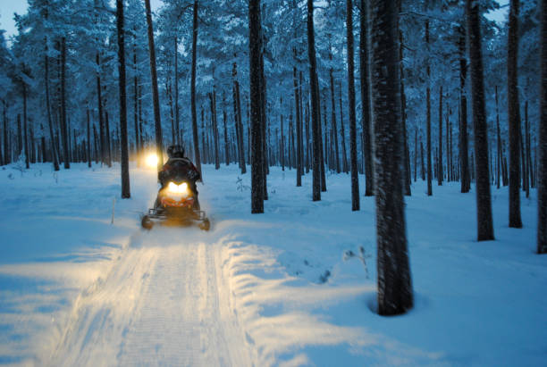 istock Man driving a snowmobile in Sweden 1445890907