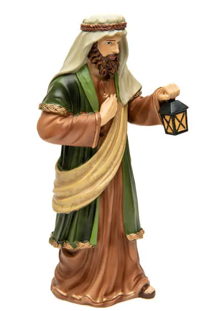 Joseph, virgin Mary's husband figurine isolated on white background