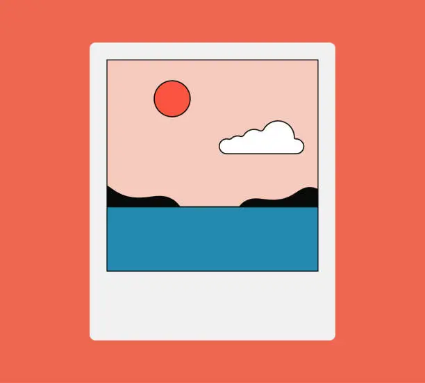 Vector illustration of Photo frame with a view to the ocean