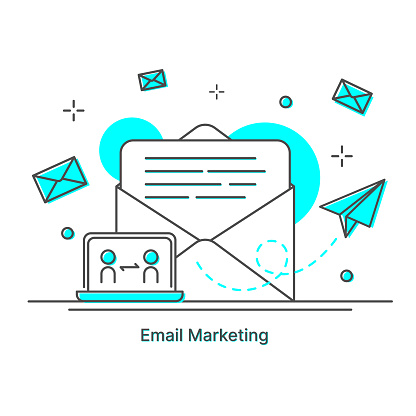 Email marketing, Newsletter marketing, Mail landing page, Email automatic auto reply response. Flat design. Vector Illustration